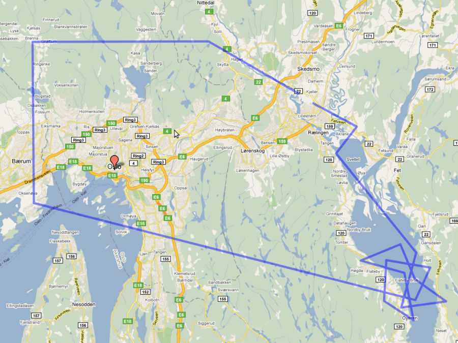 Sånn cirka ruten vi fløy